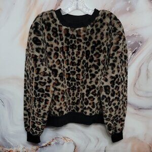 Wild Fable Women's Size L Bust 46 Fuzzy Faux Fur Leopard Print Sweater :)